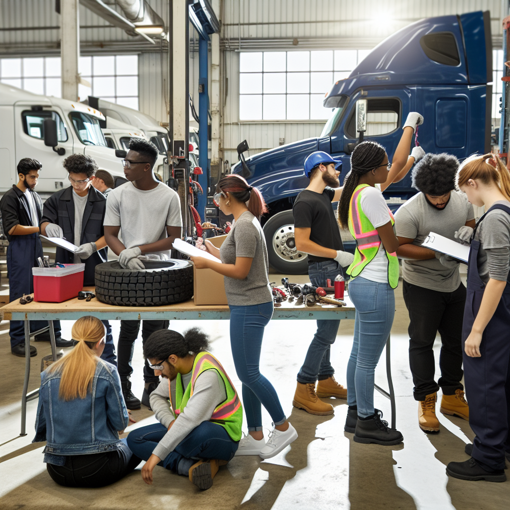 Diverse Students Working in Trucking Environment