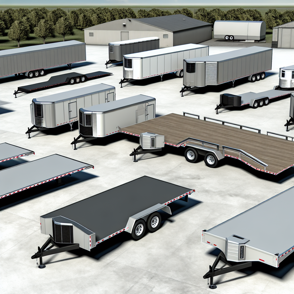 An image representing diverse trailer manufacturers by showcasing various types of trailers like van trailers, flatbed trailers, and specialized models.