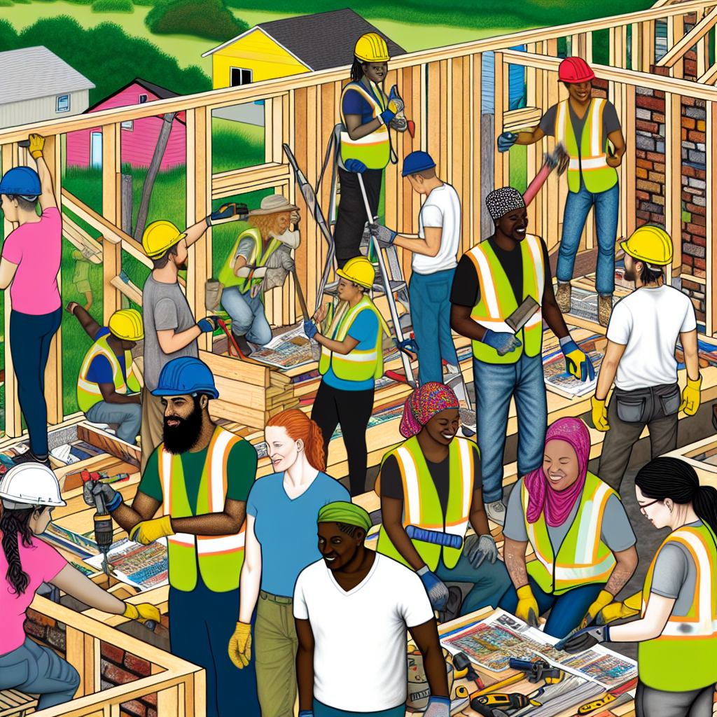 Volunteers at Trucks for Change working on a Habitat for Humanity project