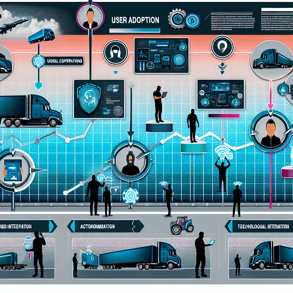 An infographic showcasing user adoption trends in the trucking industry, highlighting training and technology integration efforts within trucking firms.