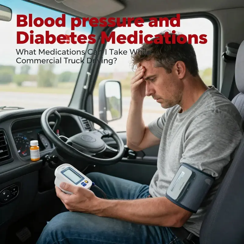 A commercial driver reviewing antihistamine warnings for safe driving.