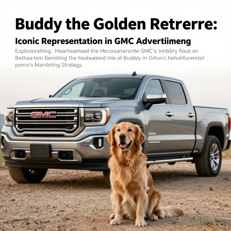 A joyful golden retriever puppy with a GMC truck, showcasing family love and adventure.