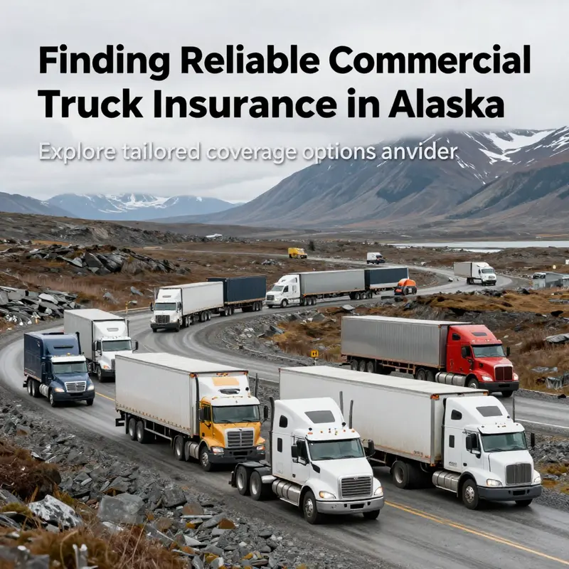 Panoramic view of trucks on a winding Alaskan road, emphasizing the importance of insurance for commercial operations.