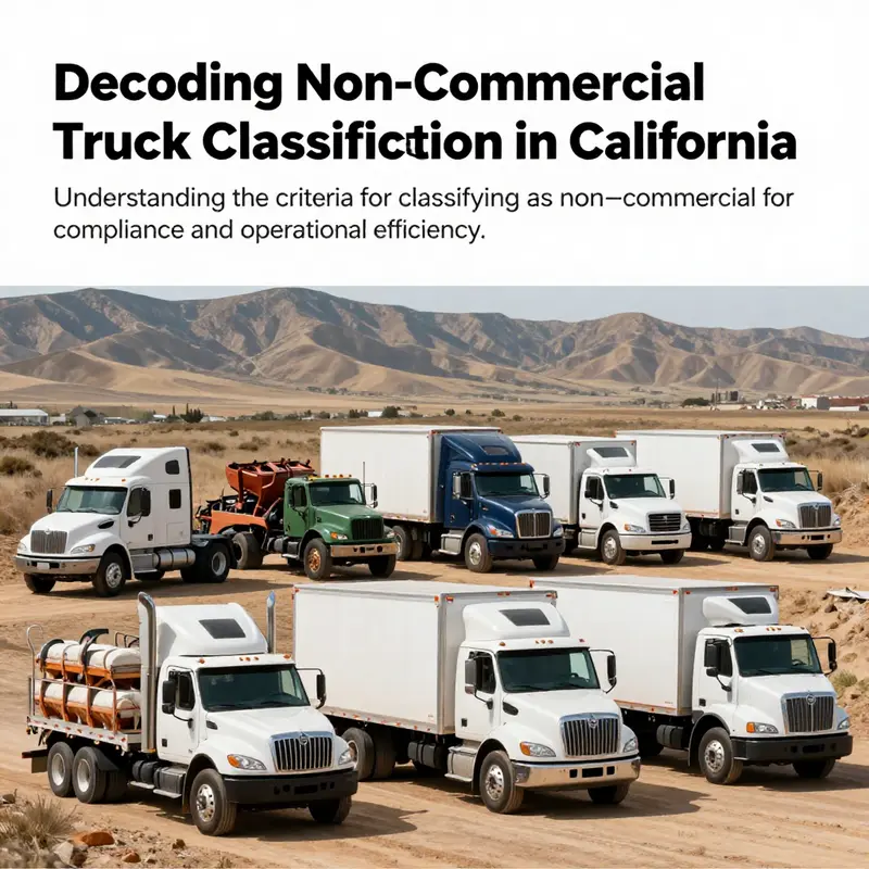 A diverse range of trucks reflecting the classifications relevant to California's non-commercial truck policies.