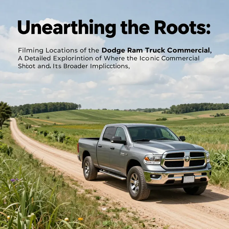 A rural landscape featuring a Dodge Ram truck parked on a dirt road, representing the heartland of America.
