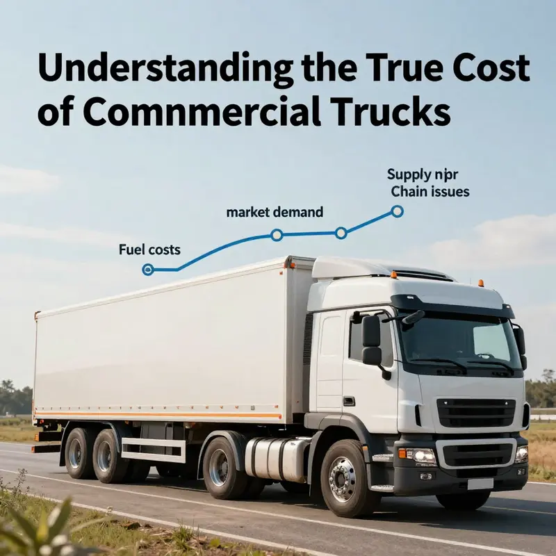Infographic illustrating the key factors that influence the pricing of commercial trucks.