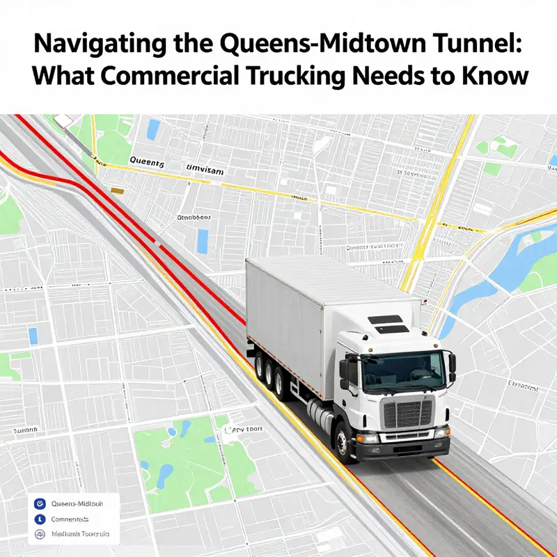 Queens-Midtown Tunnel entrance showcasing restrictions for commercial vehicle access.