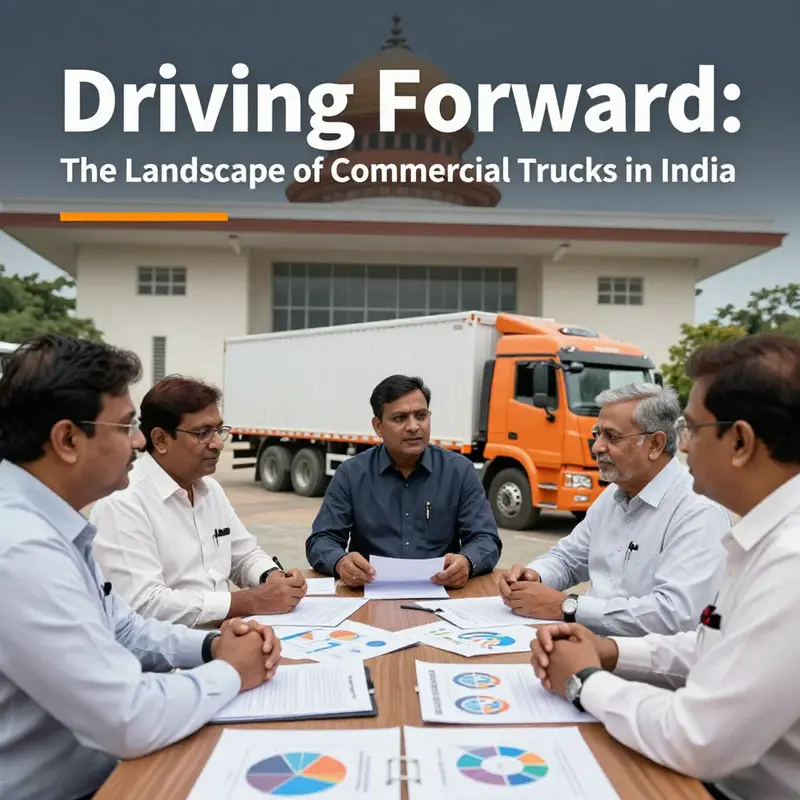 A diverse array of commercial trucks on an Indian highway, symbolizing the thriving market trends.