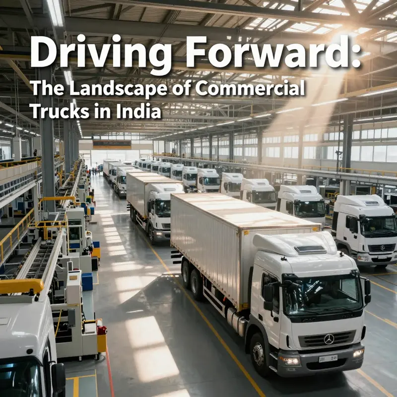 A diverse array of commercial trucks on an Indian highway, symbolizing the thriving market trends.