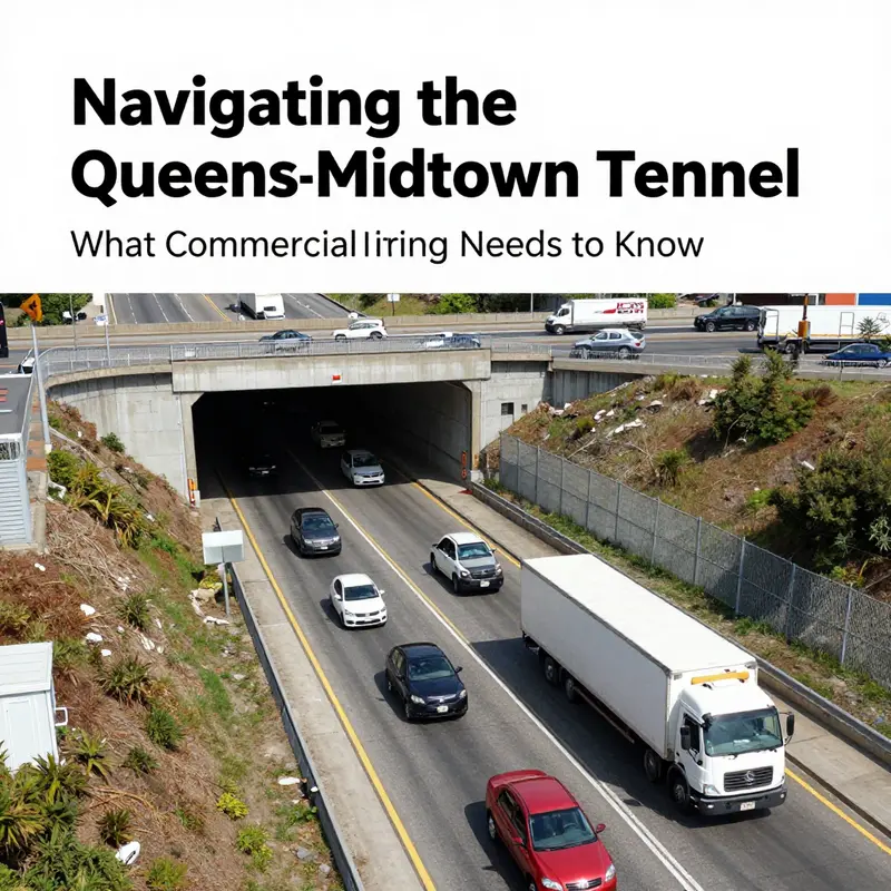 Queens-Midtown Tunnel entrance showcasing restrictions for commercial vehicle access.