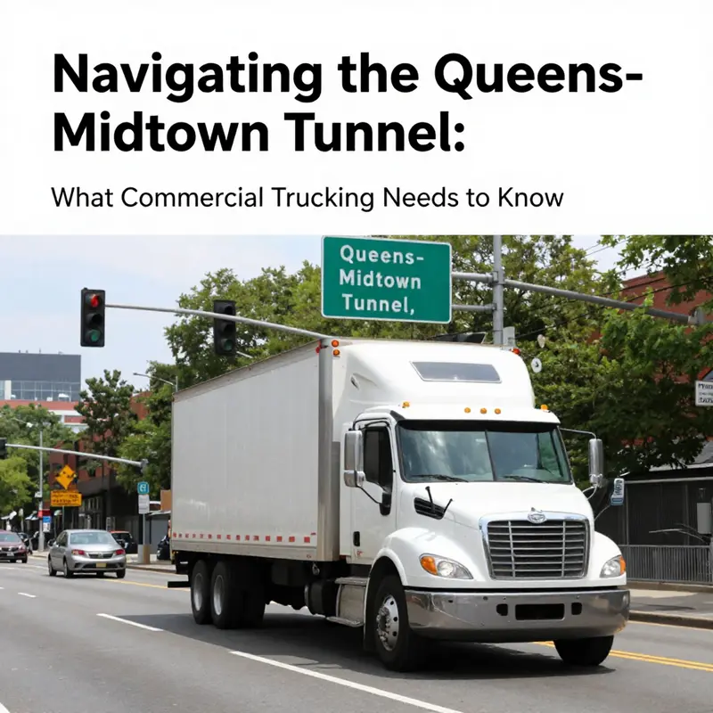 Queens-Midtown Tunnel entrance showcasing restrictions for commercial vehicle access.