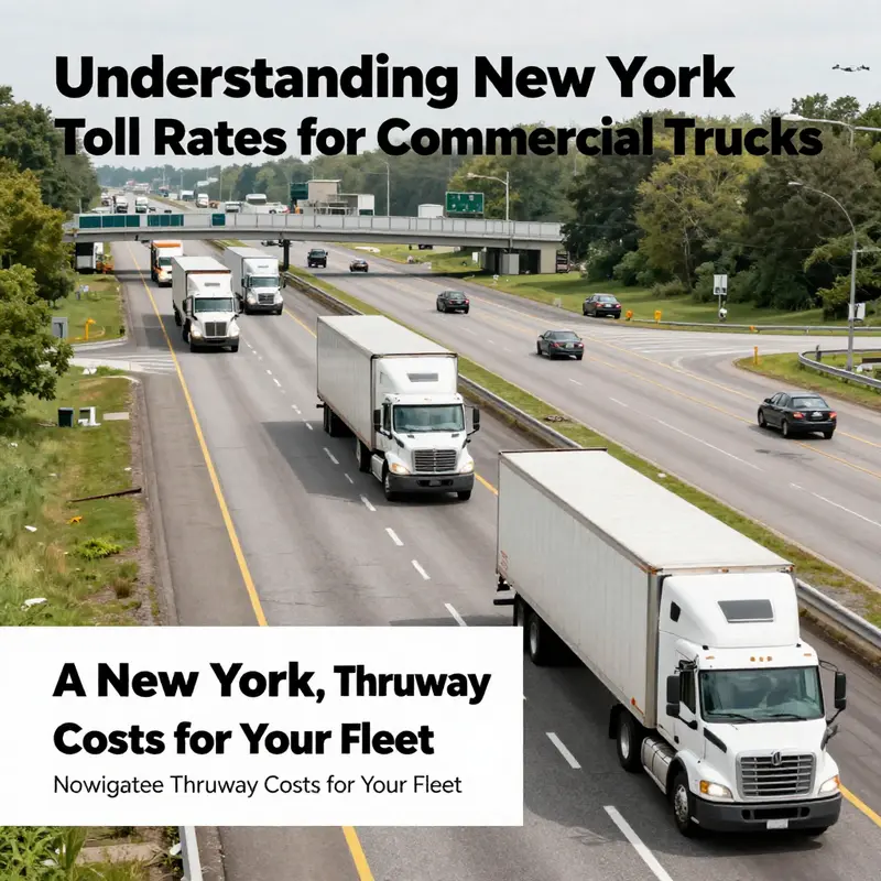 A busy segment of the New York Thruway populated with commercial trucks.
