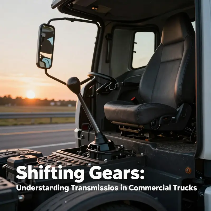 A manual transmission gear stick inside a commercial truck, representing traditional driving methods in freight transport.