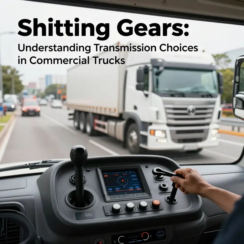 A manual transmission gear stick inside a commercial truck, representing traditional driving methods in freight transport.