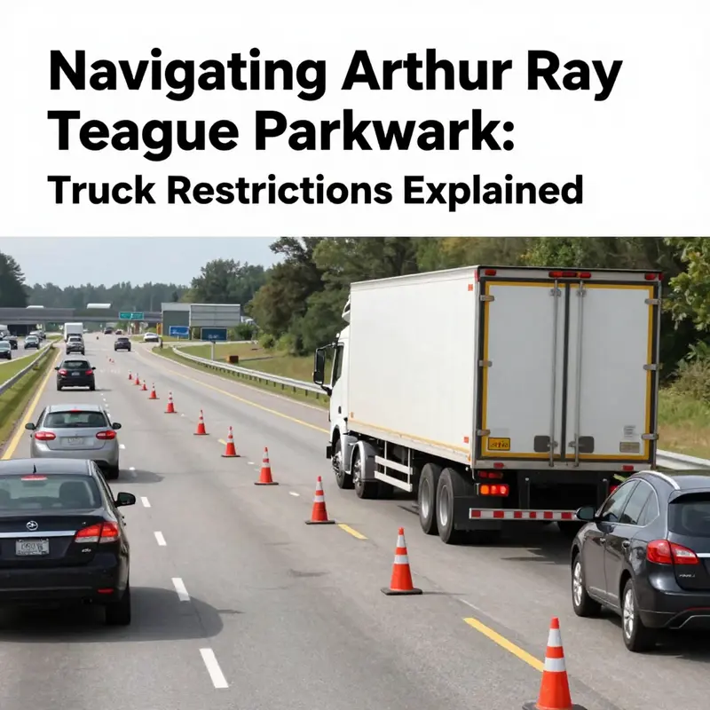 Signage highlighting truck regulations at Arthur Ray Teague Parkway.