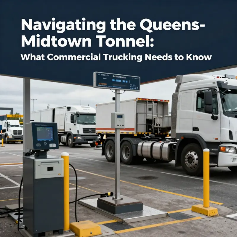 Queens-Midtown Tunnel entrance showcasing restrictions for commercial vehicle access.