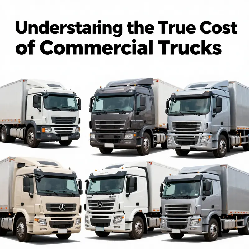 Infographic illustrating the key factors that influence the pricing of commercial trucks.