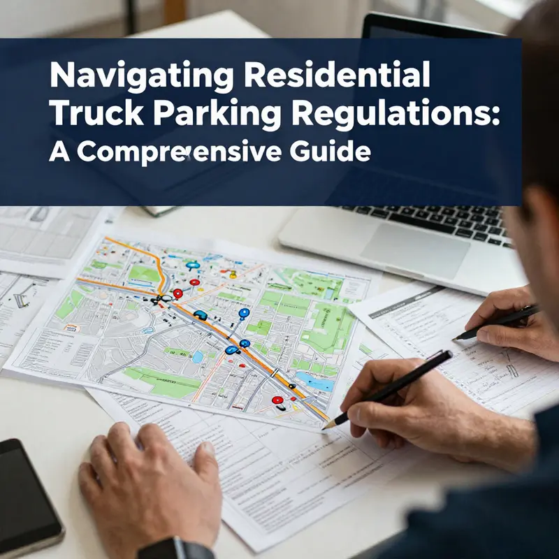Parking regulations displayed in a residential area where commercial trucks are restricted.