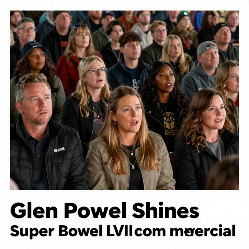 Glen Powell in a heartwarming moment sharing stories with children, reflecting his charm and storytelling ability.