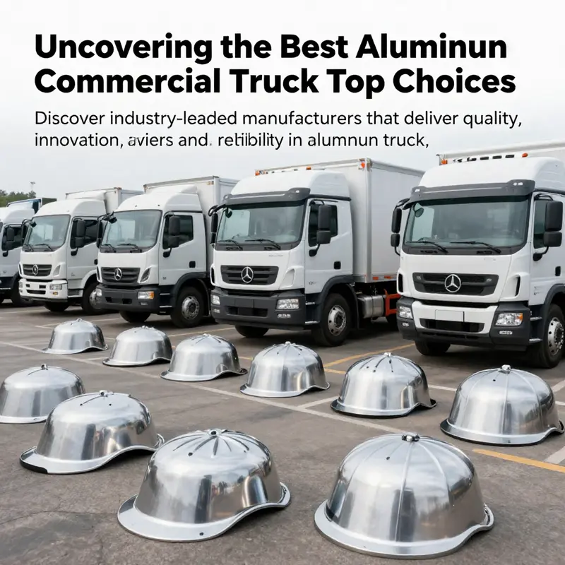 A fleet of trucks equipped with various aluminum commercial truck caps, highlighting their different functionalities and designs.