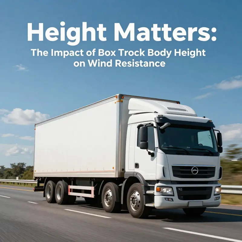 The height of this box truck influences wind resistance as it travels along a windy road.