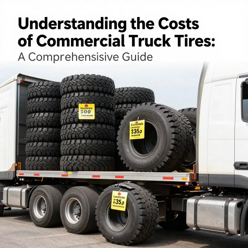 A comparison of various sizes of commercial truck tires, illustrating the price ranges associated with each size category.