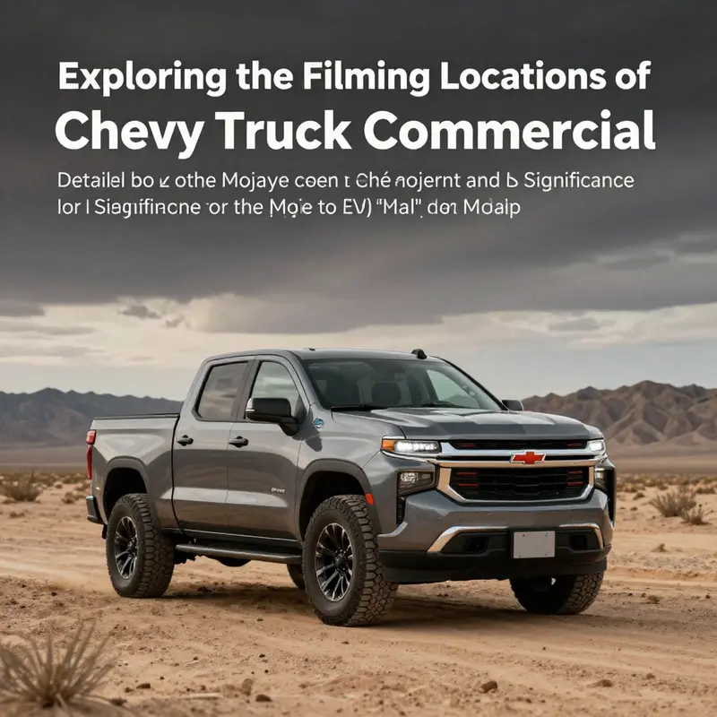 Chevrolet Silverado EV positioned in the Mojave Desert, highlighting the rugged terrain and commercial filming backdrop.