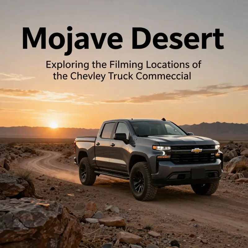 A stunning aerial view of the Mojave Desert, illustrating the dramatic and rugged landscape ideal for the Chevy Truck commercial.