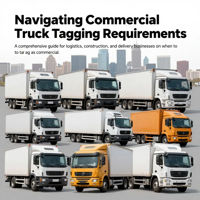 A visual representation of different commercial trucks including delivery, construction, and freight vehicles.