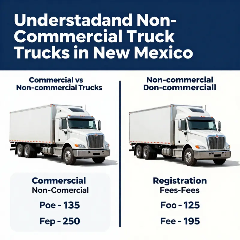 An overview of non-commercial trucks at a New Mexico MVD office emphasizing the importance of vehicle registration.