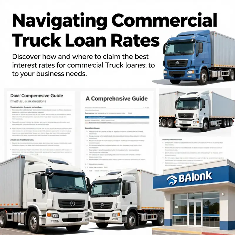 A collage image reflecting the themes of commercial truck financing, rates, and loan applications.
