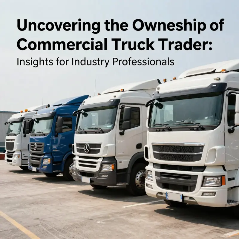 Cover image showcasing the commercial truck trading landscape, featuring trucks and industry professionals in a corporate setting.