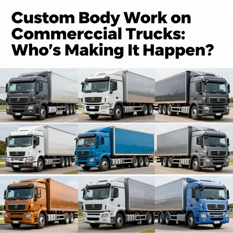 A vivid montage depicting various customized trucks from logistics, construction, and delivery industries, showcasing unique body modifications.