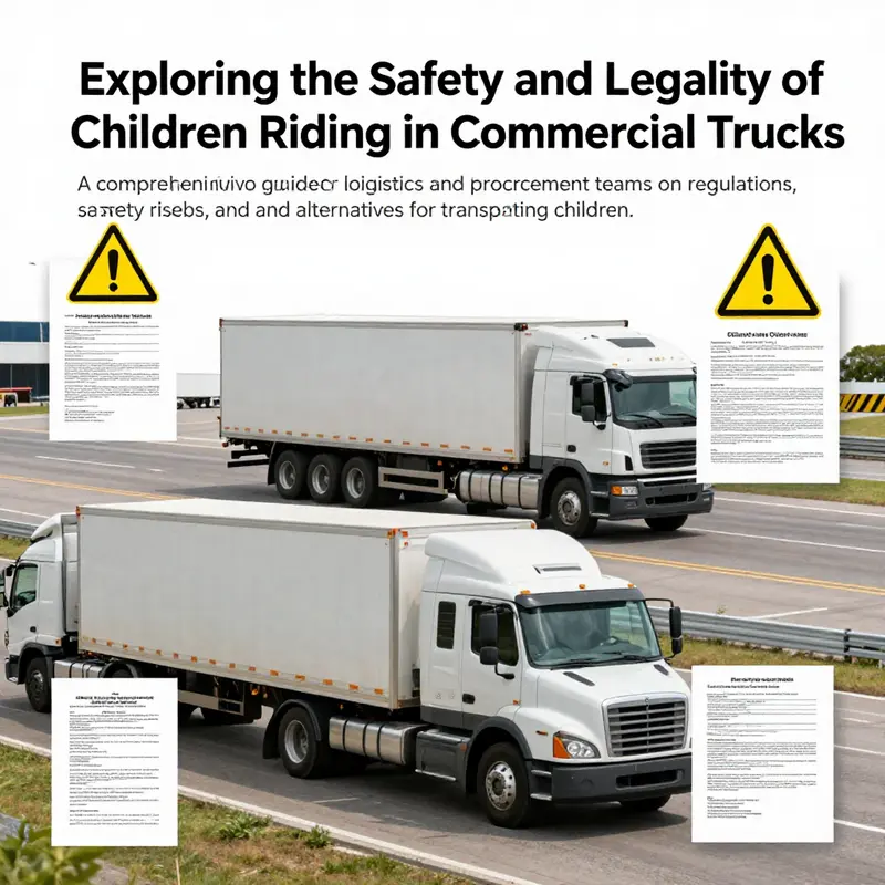 A graphic showcasing commercial trucks with safety warning symbols and legal documents.