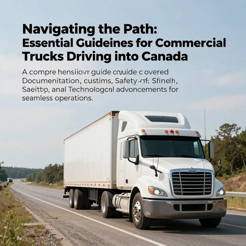A commercial truck heading towards the Canadian border with a scenic landscape in the background.