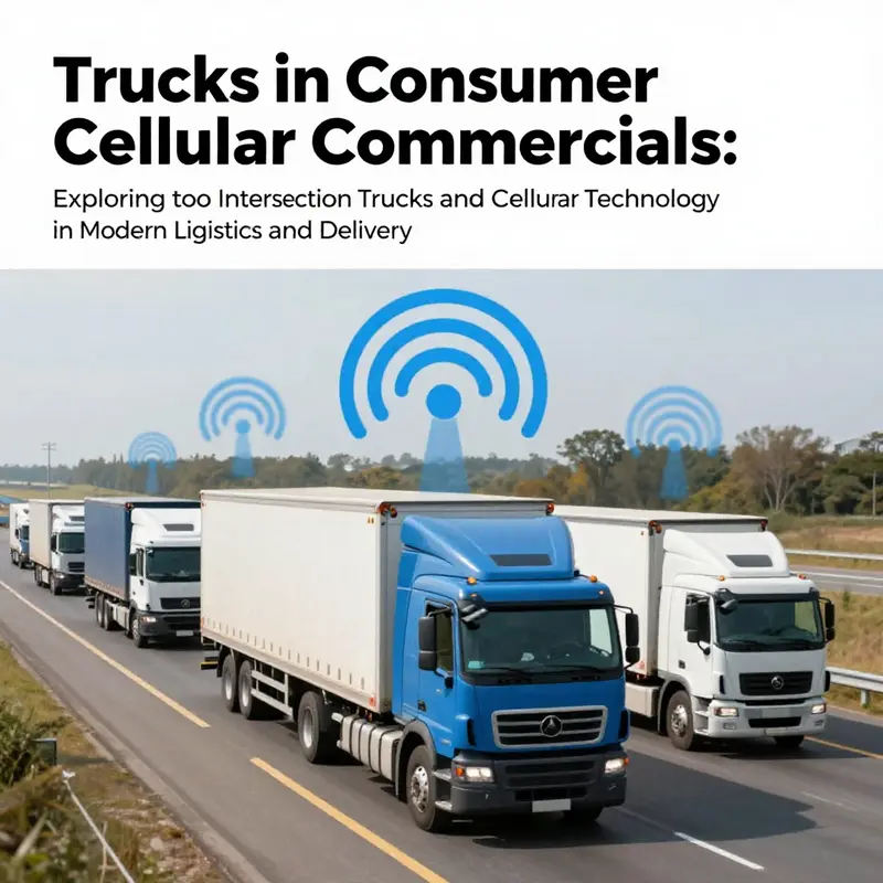 A creative visualization of trucks navigating a highway with cellular technology elements, representing modern logistics.