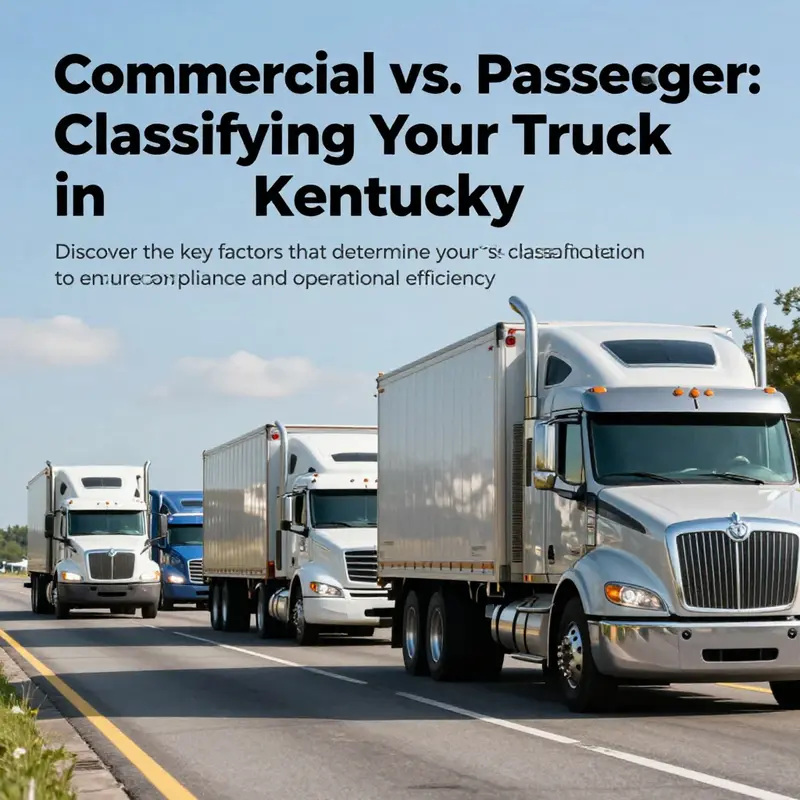 A vibrant scene depicting multiple trucks on a highway in Kentucky, representing the trucking classifications discussed.