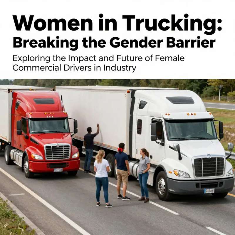A collaborative team of male and female truck drivers working together in a highway setting.