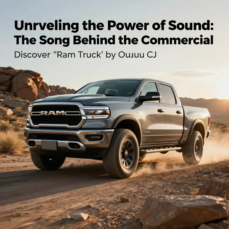 A Ram Truck driving across challenging terrain, embodying strength and adventure, representative of the music and brand ethos.