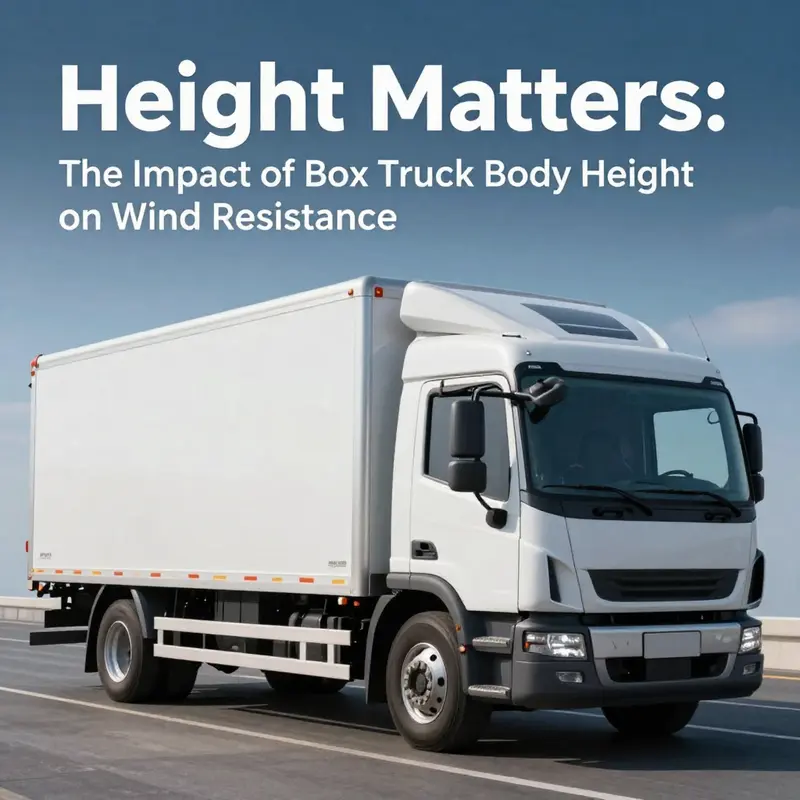 The height of this box truck influences wind resistance as it travels along a windy road.