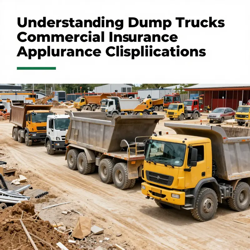 A fleet of dump trucks at a construction site, illustrating their role in logistics and the need for appropriate commercial insurance classifications.