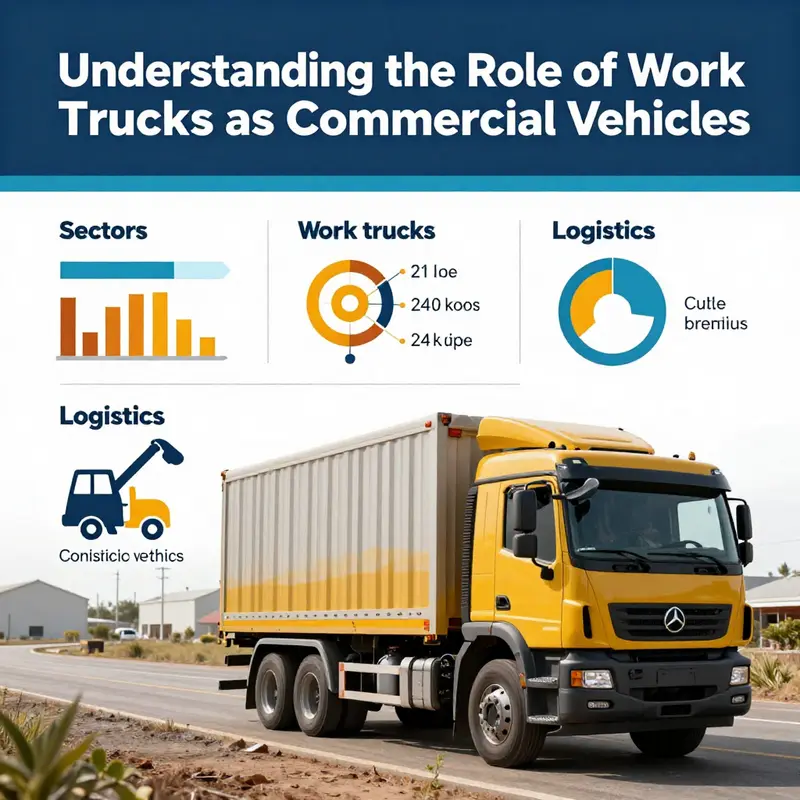 Various work trucks used in commercial settings, ranging from pickups to box trucks.