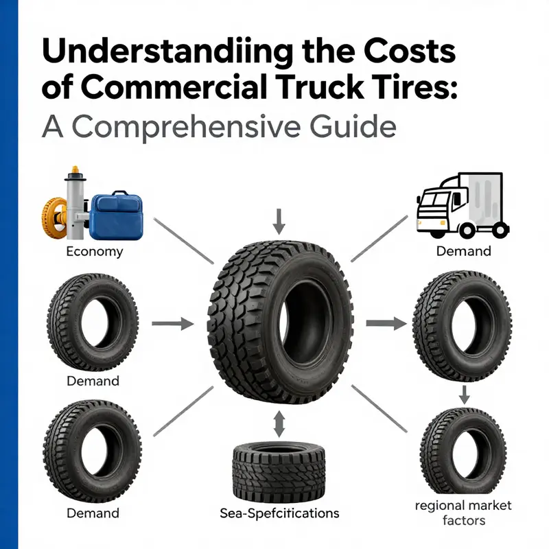 A comparison of various sizes of commercial truck tires, illustrating the price ranges associated with each size category.