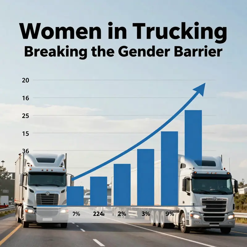Graph showing the increase in the percentage of female commercial truck drivers over time.