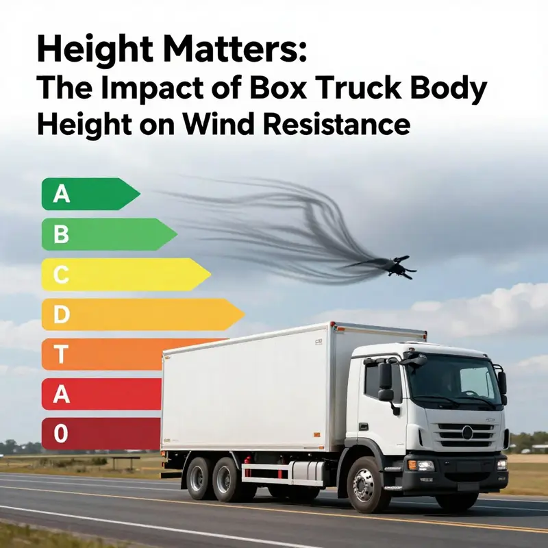 The height of this box truck influences wind resistance as it travels along a windy road.