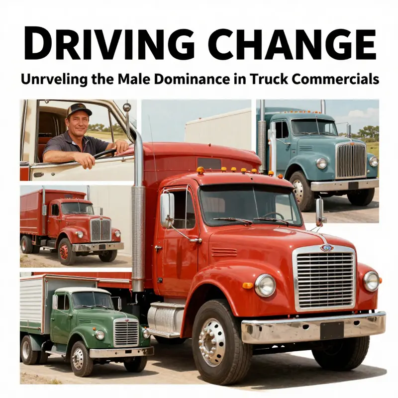 Historical truck advertisements highlight the longstanding portrayal of male drivers in the industry.