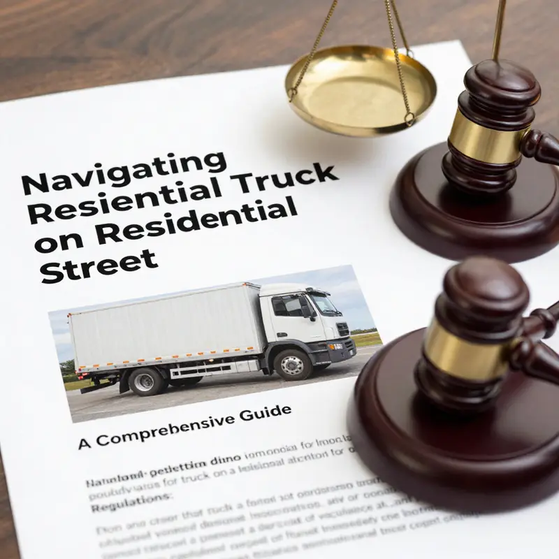 Parking regulations displayed in a residential area where commercial trucks are restricted.