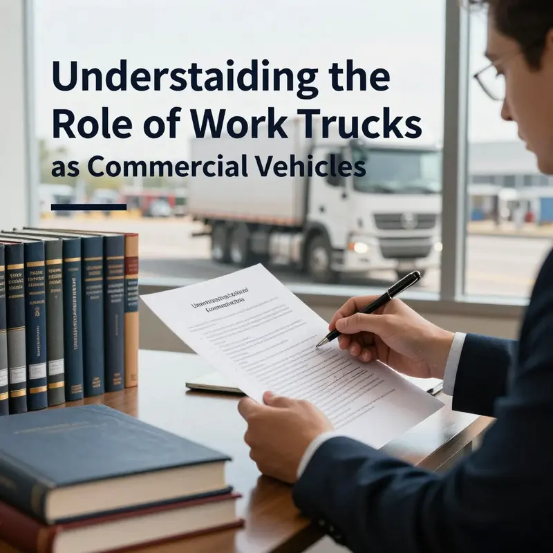 Various work trucks used in commercial settings, ranging from pickups to box trucks.