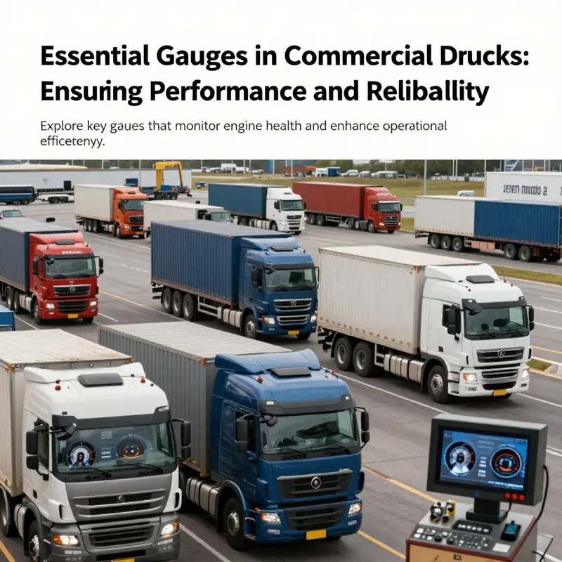 A vibrant logistics hub with multiple commercial diesel trucks on the move, highlighting the significance of engine monitoring in freight operations.