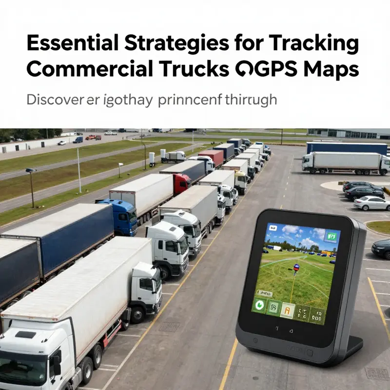 Aerial view of a busy logistics center with trucks and GPS tracking equipment.